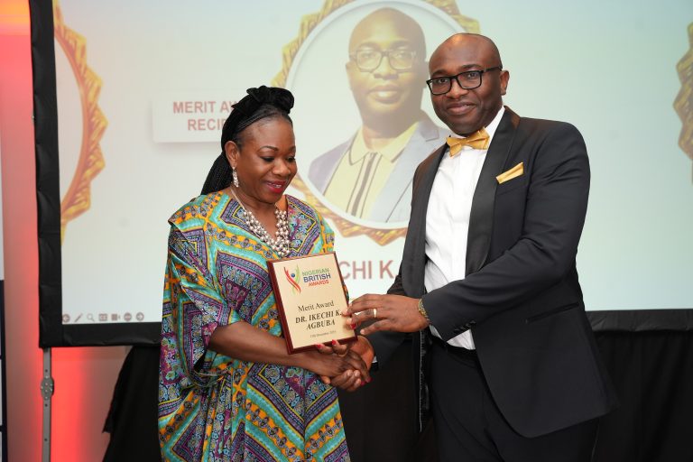 Dr Ikechi Agbugba Receives a Merit Award During the 25th edition of the Nigerian British Awards